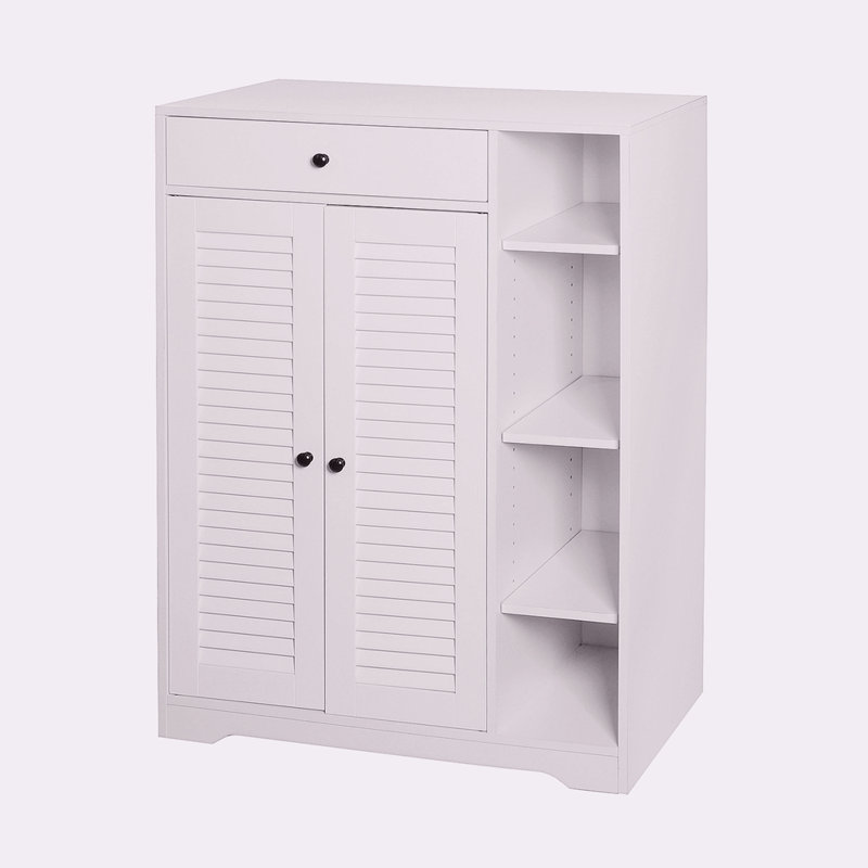 Range-chaussures autoportant avec 2 portes à volets, rangement pour chaussures étroit dans le vestibule avec tablette de rangement réglable et tiroir supérieur, armoire à chaussures moderne et mince