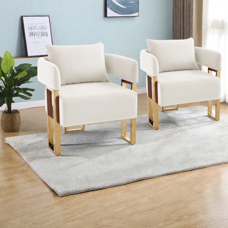 Chaises d'appoint modernes, revêtues de velours avec des pieds en métal doré, idéales pour les salons et les vestiaires