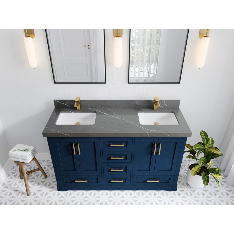Ensemble de meuble-lavabo double 60 po Esin, Gris Piatra