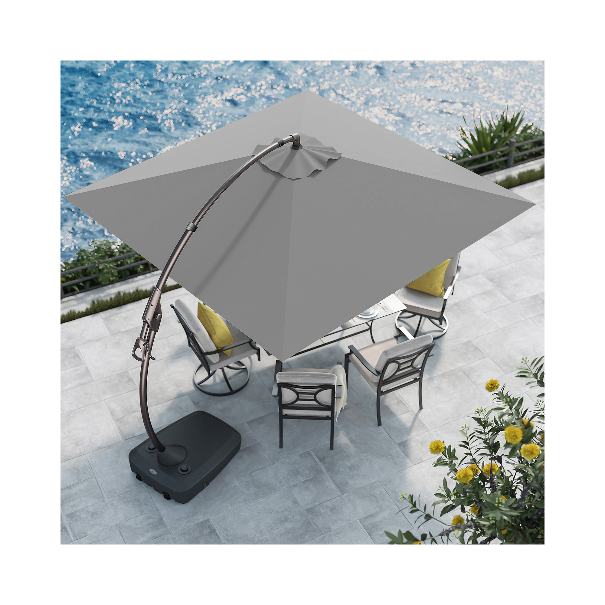 Desiree 9'10" Square Cantilever Sunbrella Umbrella, Canvas Charcoal