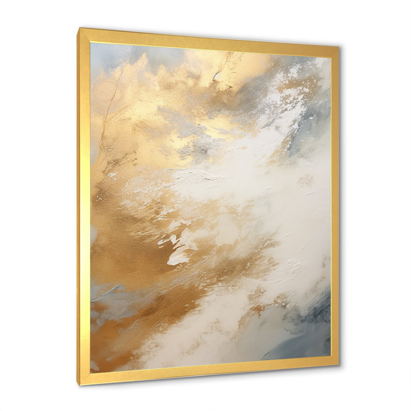 «Beige et or, neige qui fleurit I» sur toile, Cadre doré simple, H 40 po x l 30 po x P 1,5 po