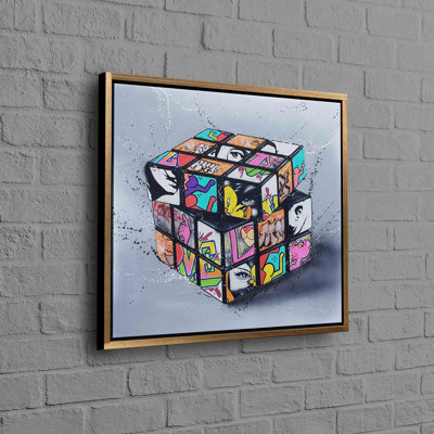 «Vibrant 3D Rubik's Cube Graffiti» sur toile de coton, art mural parfait pour la décoration contemporaine