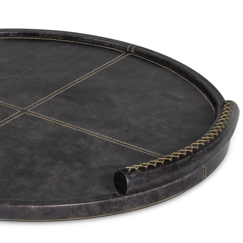 Plateau rond en cuir Forte, Noir, noir, noir, noir, H 1,75 po x l 18 po x P 18 po