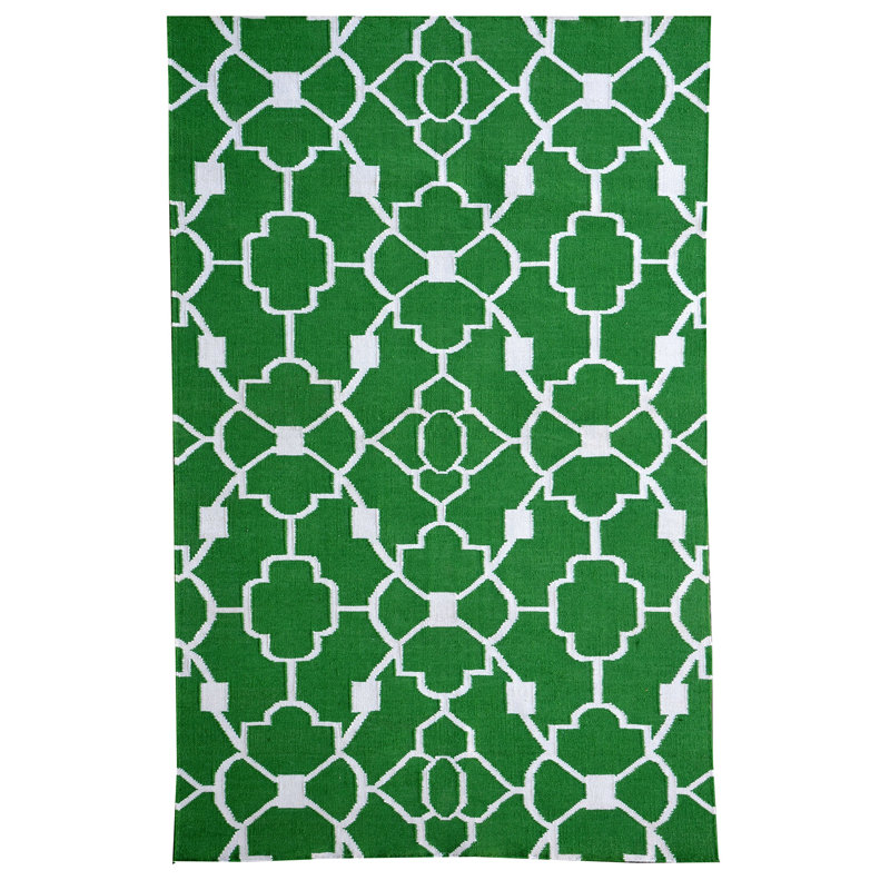Tapis décoratif vert tissé à la main géométrique Ozzie, Rectangle 8 pi x 11 pi