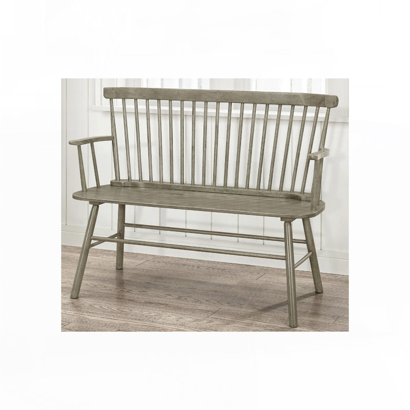Vintage Wood Spindle Back Bench, Gray