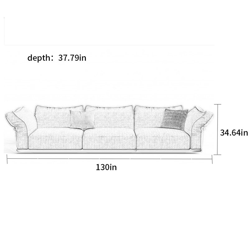 Canapé à pétales flottant en tissu antique, H 34,64 po x l 130 po x P 37,79 po
