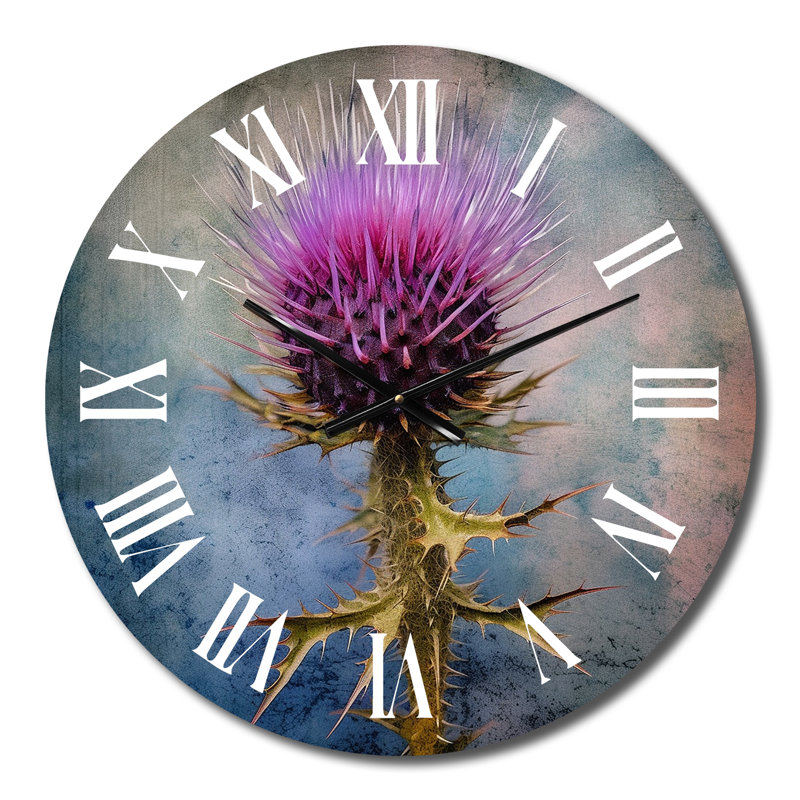 Horloge murale mauve et verte Thistle Whispers Plant IV, Petit