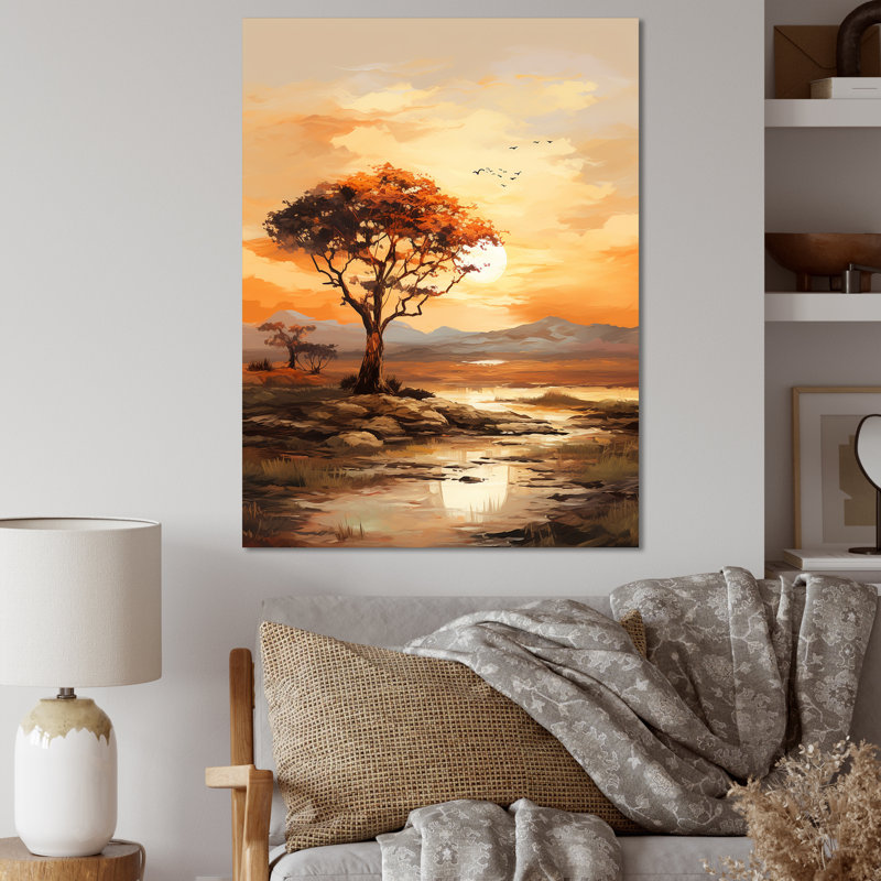 Arbre africain africain Essence I - Art mural africain, salon, Toile tendue, H 40 po x l 30 po