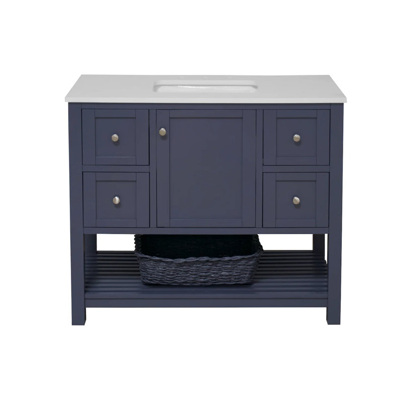 Binne 42" Single Bathroom Vanity Set, Engineered White, Marine Grey