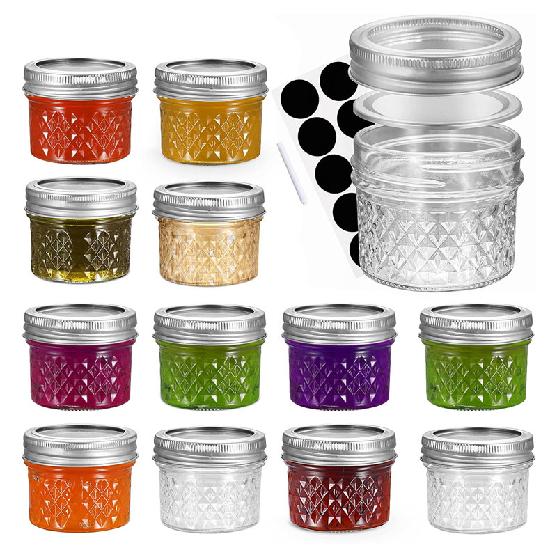 Cristal matelassé 0,13 pte Pot Mason, H 2,3 po x l 2,7 po