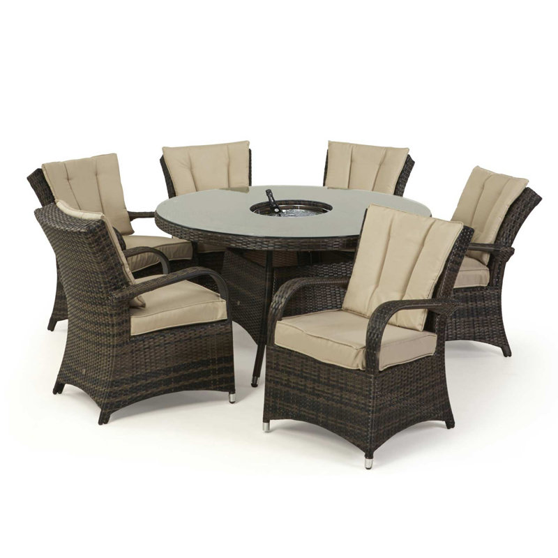 Coshocton 6 Seat Round Rattan Dining Set - with Ice Bucket & Lazy Susan - Brown, Brown