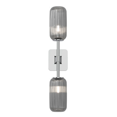 Tacoma Twin, Polished Chrome with Tacoma Reed Ribbed Glass, Smoke