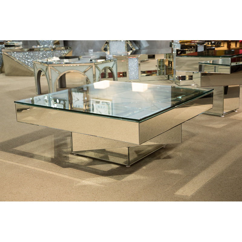 Montreal Mirrored Glass Square Coffee Table in Silver