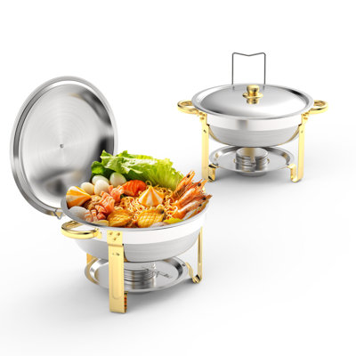 ROOMARK 2 Packs 5 Qt Chafing Dish Buffet Set ,Roll Top Round Chafer Catering Food Warmers w/ Trays -  Redlife, US04N000004-00