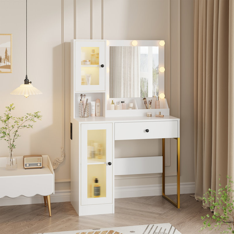 Meuble-lavabo avec miroir et lumières, Blanc