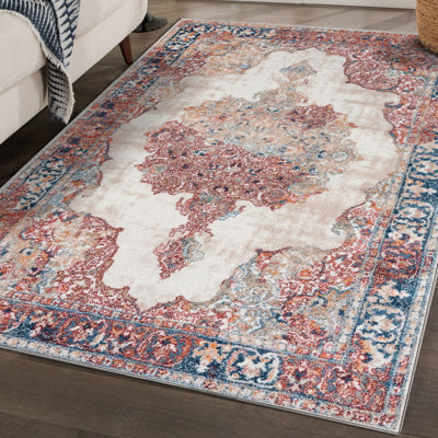 Tapis oriental crème / rouge