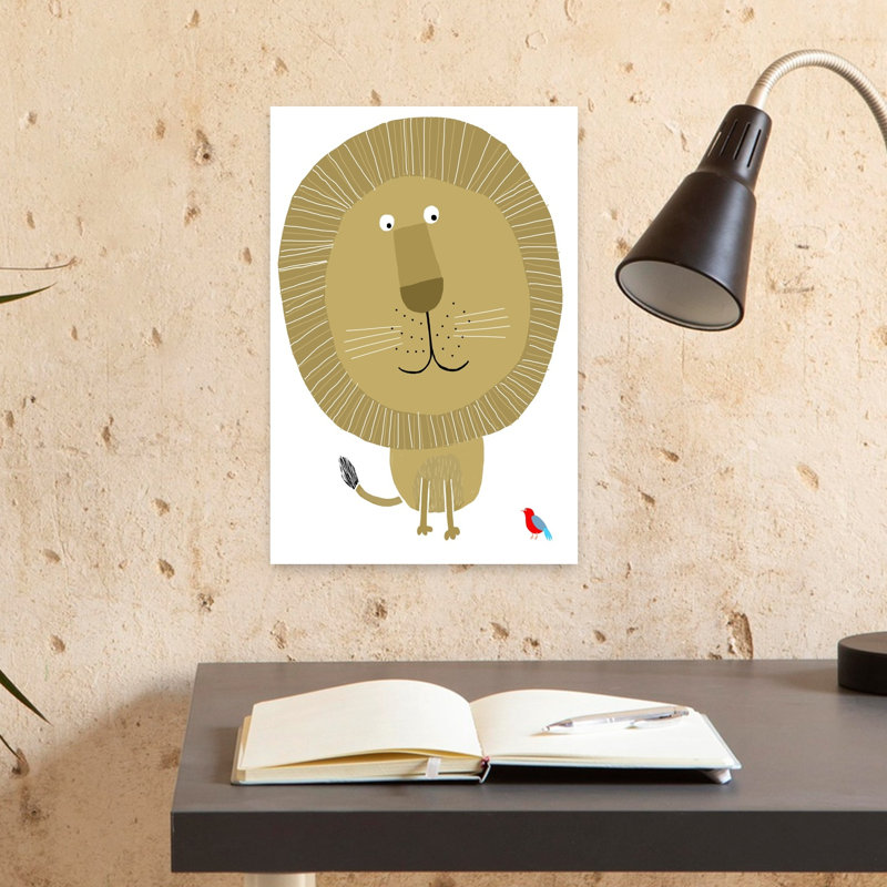 Friendly Lion And Bird Peaceful Playful Whimsical Bird Lion Nature Wall Art Print by Carla Daly - Wrapped Canvas Print