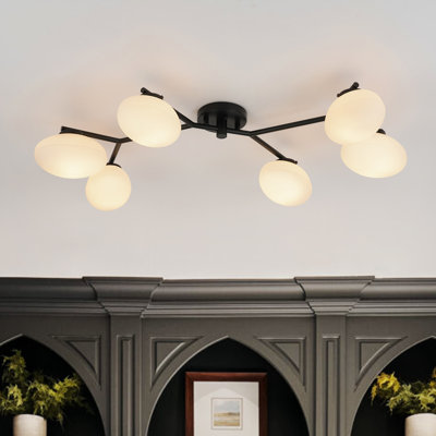 6 - Light Elliptical Opal Glass Globe Linear Semi Flush Mount