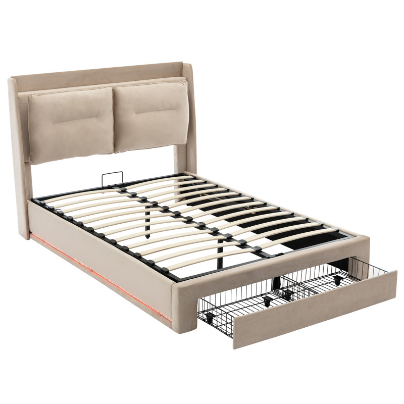 Aldea Upholstered Ottoman Storage Bed, Beige, European Kingsize (160 x 200cm)