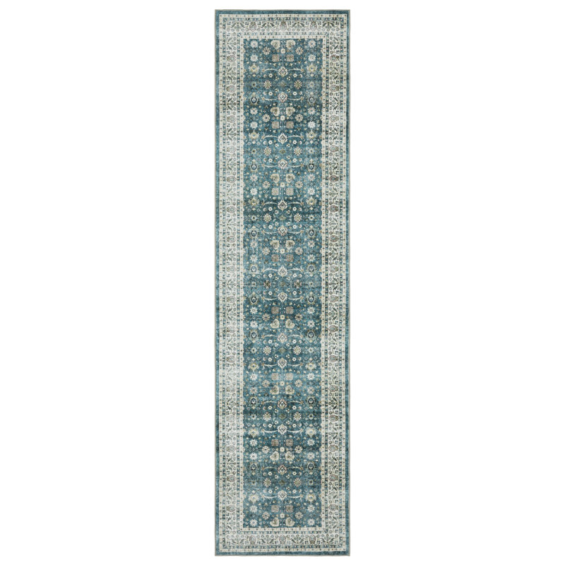 Tapis bleu sarcelle / ivoire Jadalynn, Tapis de couloir 2 pi x 8 pi