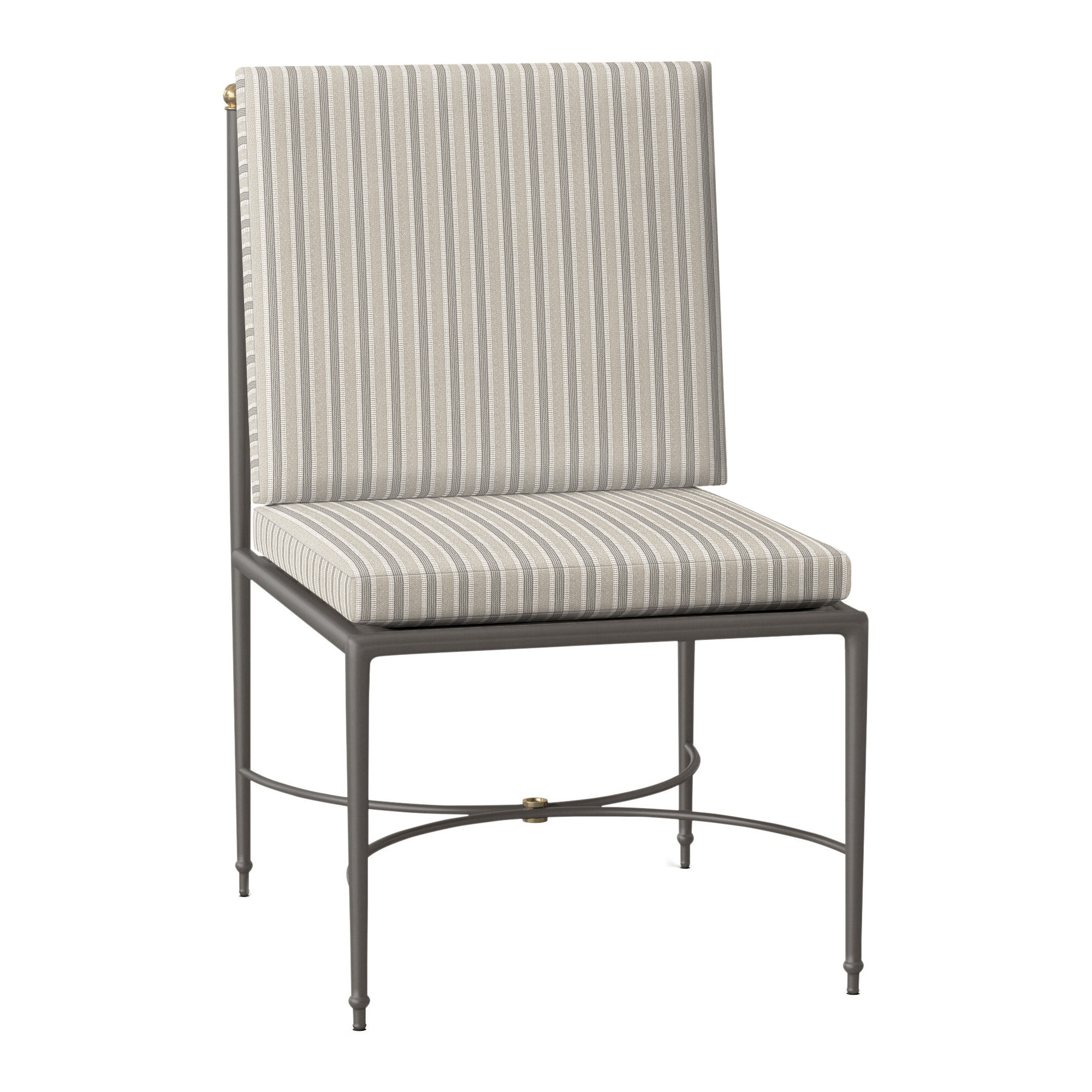 Roma Wrought Aluminum Outdoor Side Chair, Perigold Piccadilly Stripe Ash, No Welt