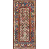 1880s Hand Knotted Pile Caucasian Wool Allover Geometric Ivory Beige Cream White Antique Rug