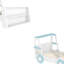 Lit voiture de course 85,6 po avec tablettes de rangement à l'avant - Cadre de lit plateforme bleu et blanc pour enfants - Lit voiture en bois à profil bas avec panneaux latéraux de protection-79140175