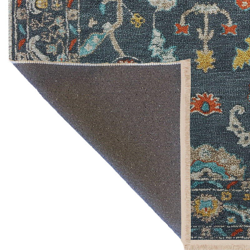Tapis bleu marine multicolore à motif floral et floral, Rectangle 4 pi 11,06 po x 9 pi 10,11 po