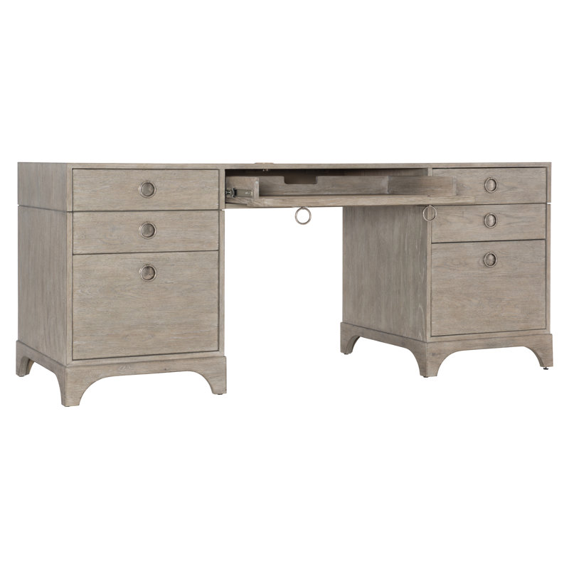 Forsyth Transitional Gray Solid Wood Executive Desk with USB Port