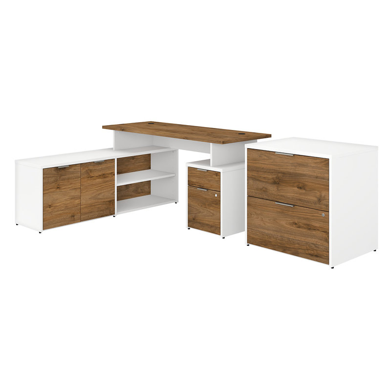 Ensemble de bureau rectangulaire 4 pièces Jamestown, Noyer frais / blanc, H 29,66 po x l 59,69 po x P 59,17 po