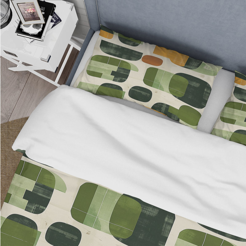 Ensemble de housse de couette vert orange Midcentury Shapes II - Midcentury