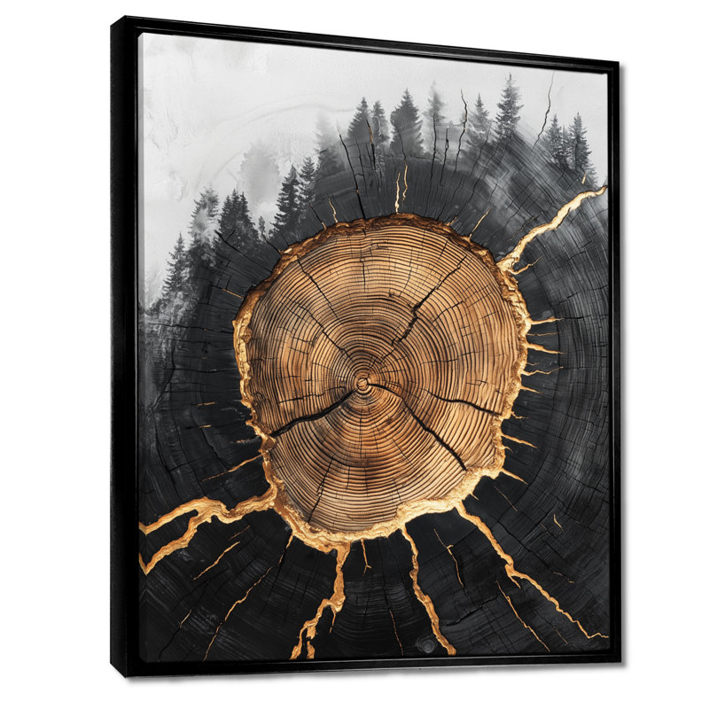 «Gentes Mysteries Of A Dark Onyx Wood Slice II», art mural hibou, Cadre flottant imprimé sans passe-partout, Noir
