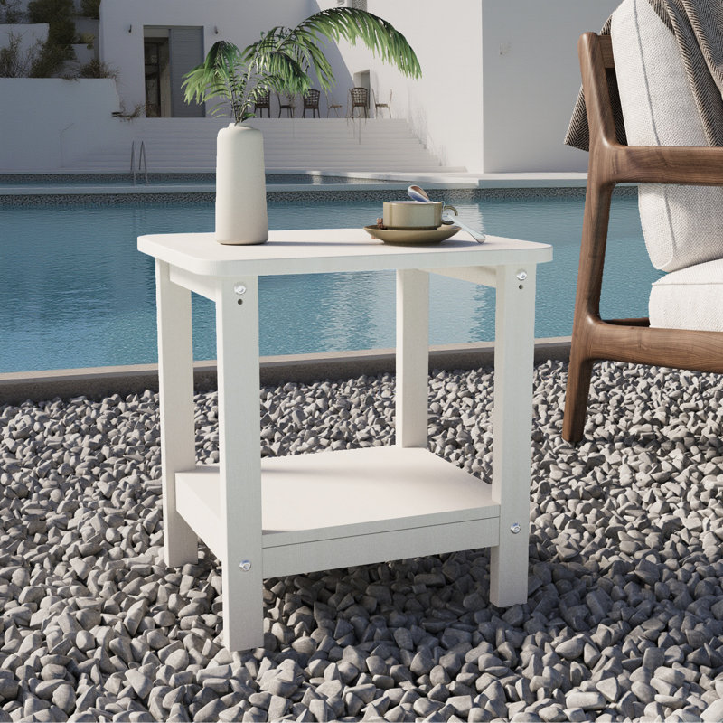 Table d'appoint d'extérieur, petite table de patio carrée, table d'extérieur blanche en PEHD 