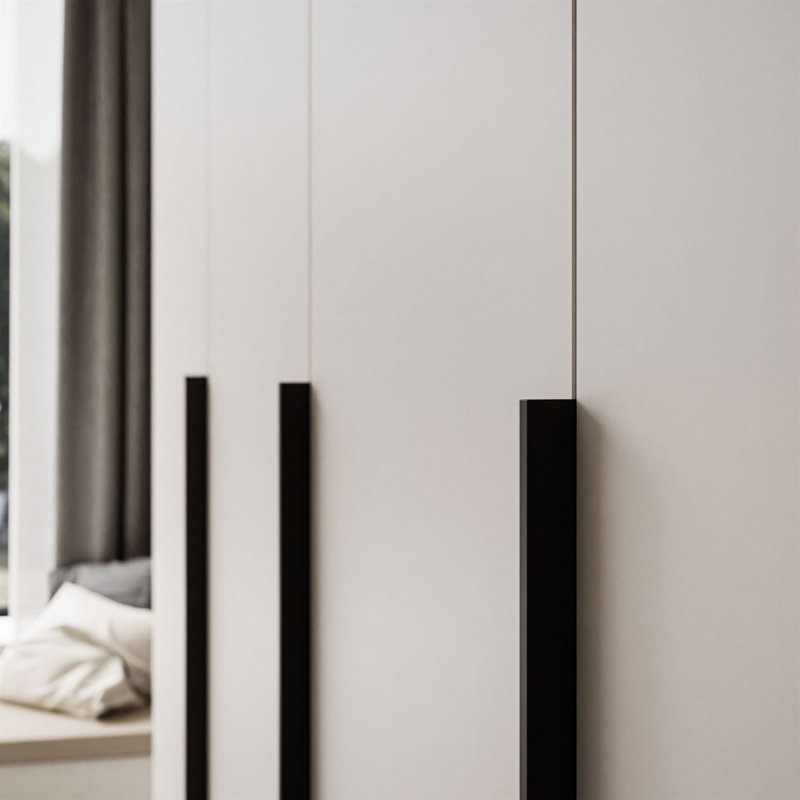 4 Door Manufactured Wood Wardrobe, black handles