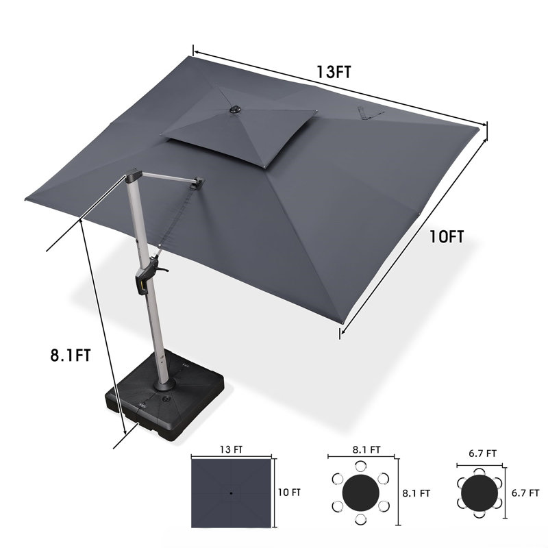 4m x 3m Rectangular Cantilever Parasol With Base, Grey