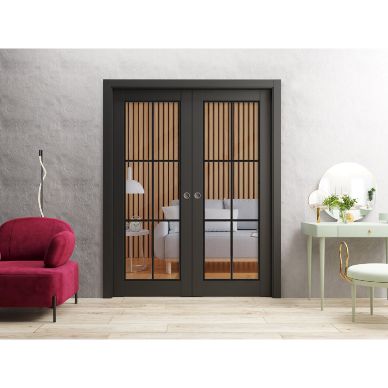 Portes françaises à panneaux, Noir mat, 60 po x 96 po