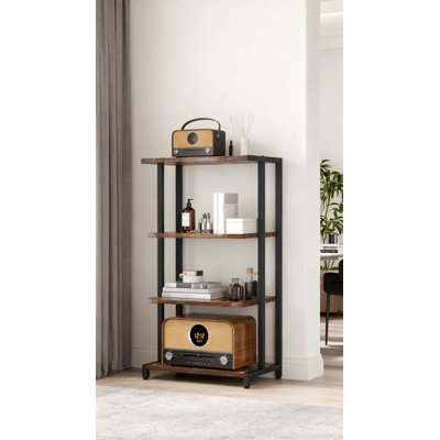 4-Tier Media Storage Stand For Living Room And Gaming, Wooden, Black