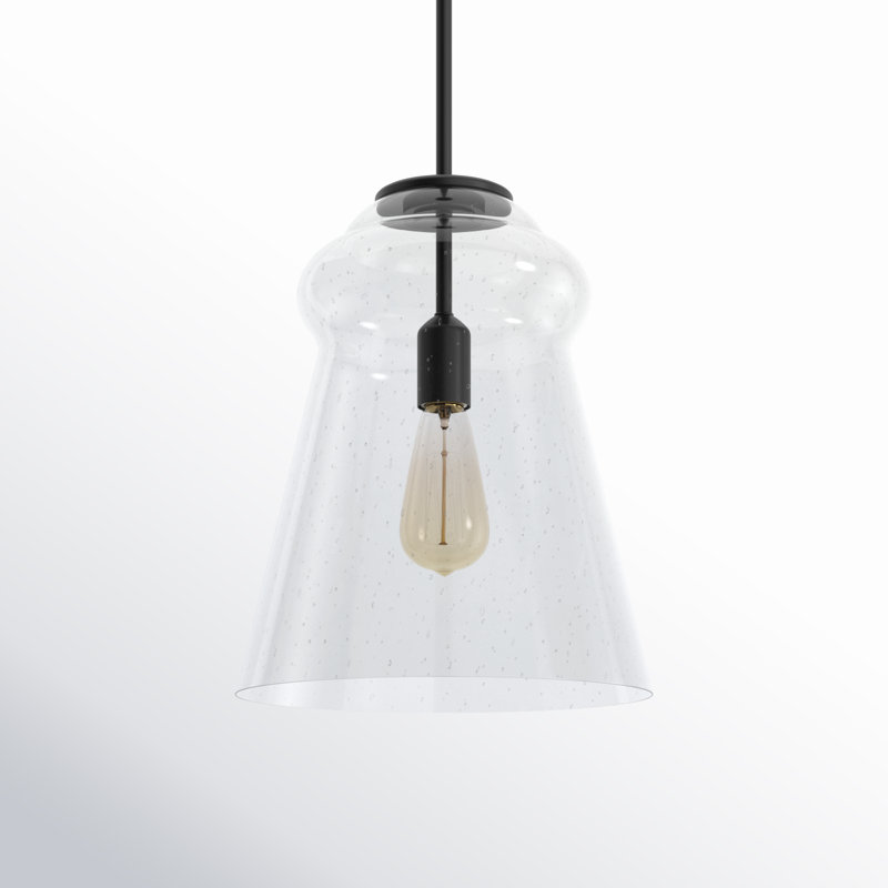 Midnight Black Seeded Glass Bell Pendant Light