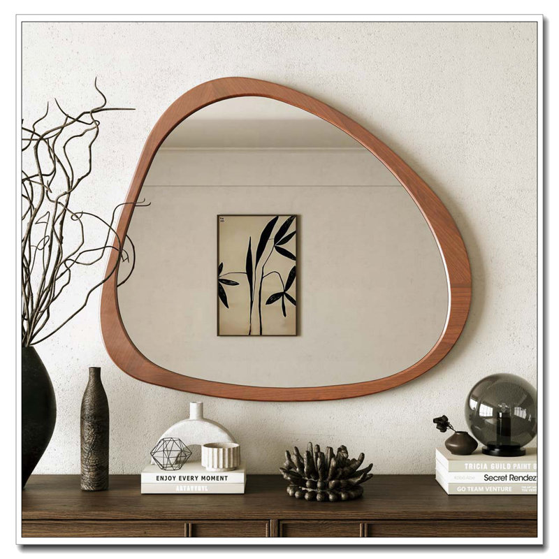 Miroir Miroir mural asymétrique 45 po, miroir de grande taille, pour salon, chambre à coucher, salle de bain, couloir ou entrée, noyer