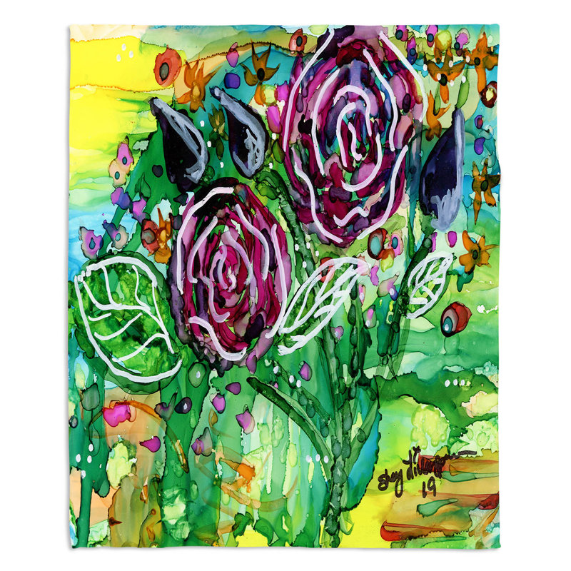  Jeté Bouquet de roses, l 51 po x L 60 po