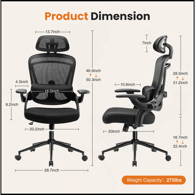 Comfortable High Back Desk Chair With Adjustable Features For Optimal Support, Black