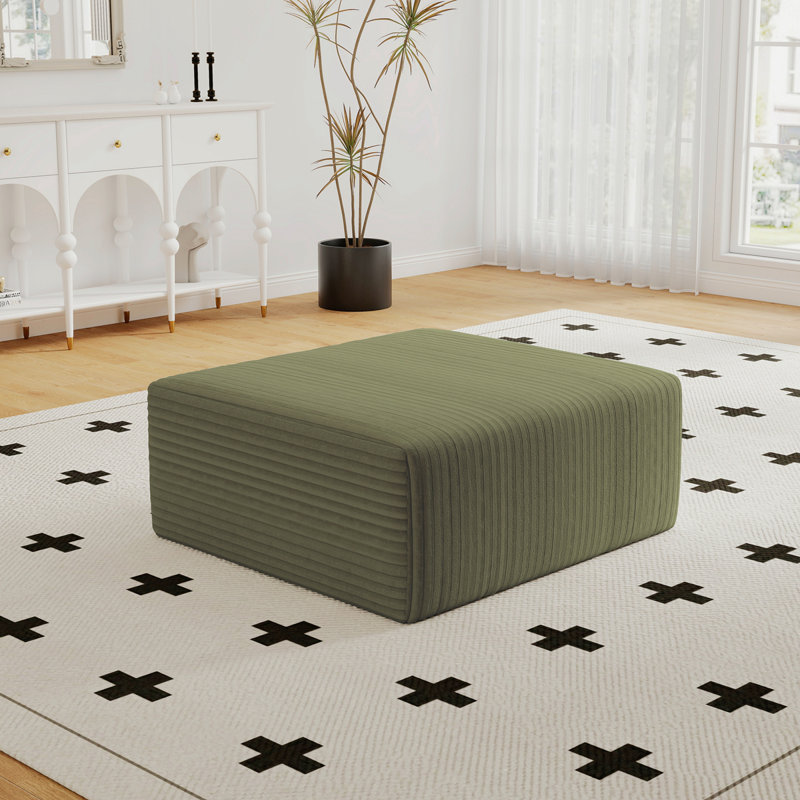 27.55'' Inch Oversized Ottoman For Couch, Corduroy Upholstered Footrest With Compressed Memory Foam, Modular Sectional Cloud Pouf, No Assembly Required, DIY Combination, Green
