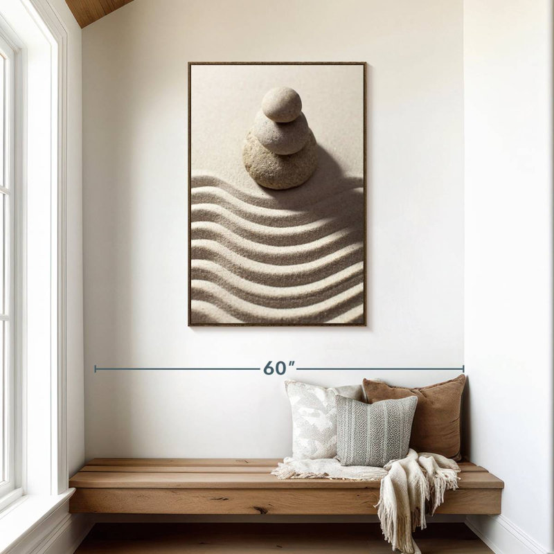 Blanc zen, 29 po x 43 po, Cadre flottant noyer