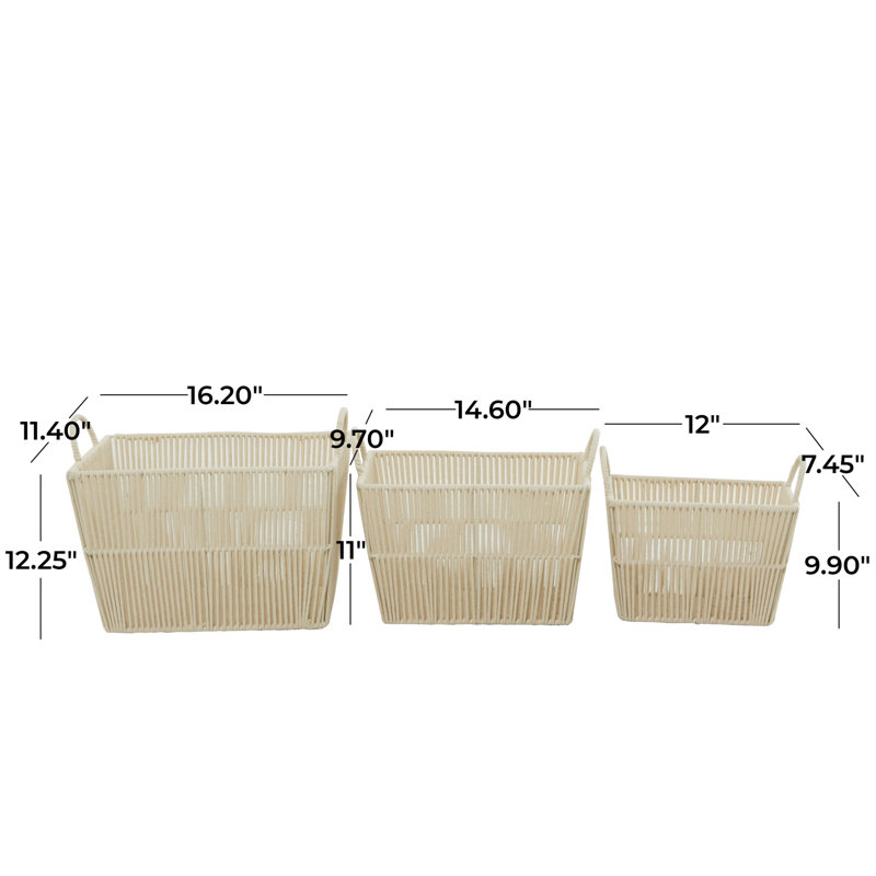 Ensemble de paniers en métal 3 pièces, H 12,25 po x l 16,20 po x P 11,40 po
