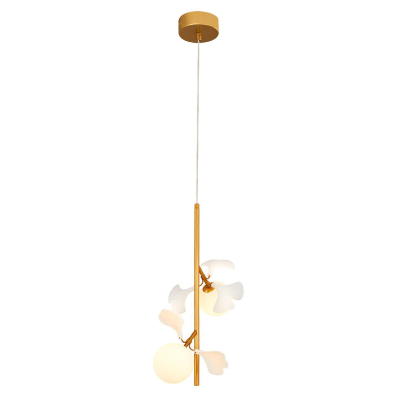 Cassen Stylish Yellow Chandelier, Metal Body, 47.2 in Total Length, 5.5 in Diameter | Opal Glass Cap, IP 20 Rated, Assembled | 2 x 5W G9 Socket (Bulb Not Included) | Perfect for Modern Dining & Living Spaces