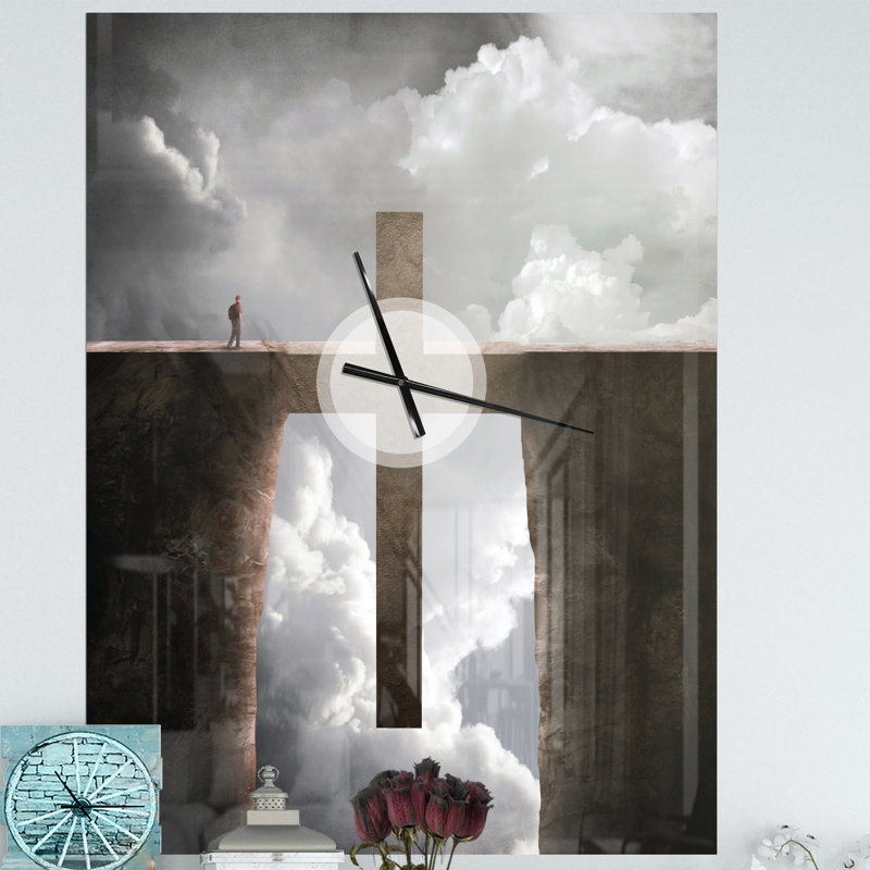 Grande croix entre deux falaises - horloge murale moderne, Très grand