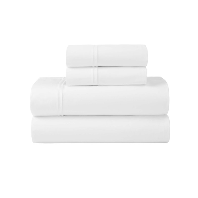 Fieldstone Cotton Two-Line Embroidered Deep Pocket Bed Sheet Set by Superior, King Sheet Set with 2 Pillowcases, White