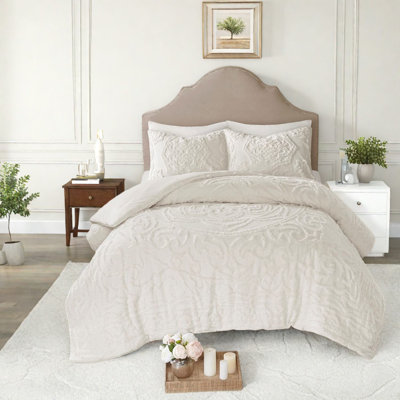 Premium Cotton Chenille Bedding Sets, Off-white Comforter For Shabby Chic Bedrooms