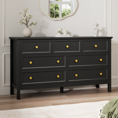 7 drawer black dresser for bedroom Homfa 7 Drawer Black Dresser, 51.3 inchh Wood Storage Cabinet with Upgraded Stable Base, Vertical Chest for Bedroom Living Room, Adult Unisex, Size: