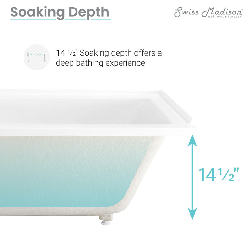 Voltaire 54" x 30" Acrylic Glossy White, Alcove Bathtub, Left